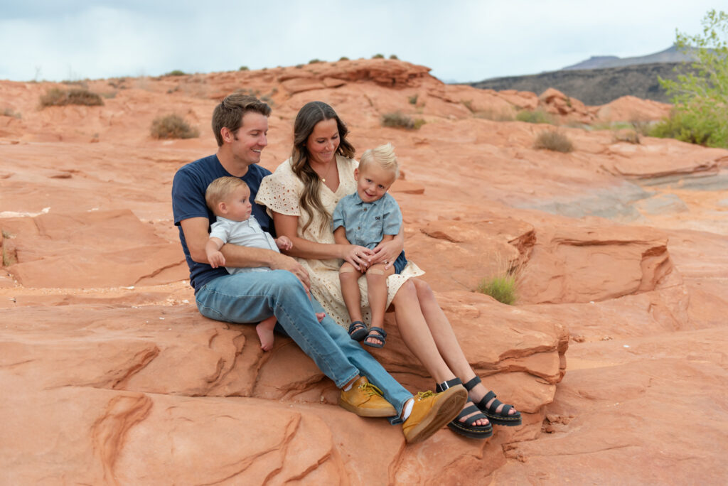 Family on red rocks photos