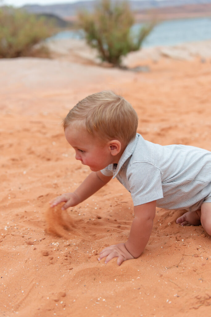playing in sand at Sand Hollow