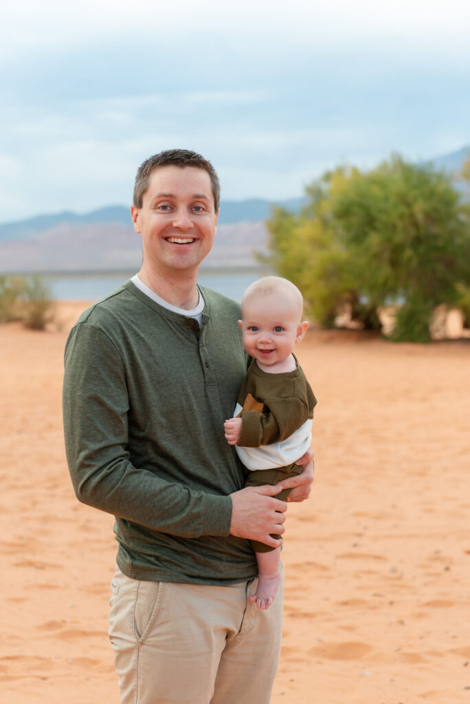 Dad and son pose for photo in Southern Utah