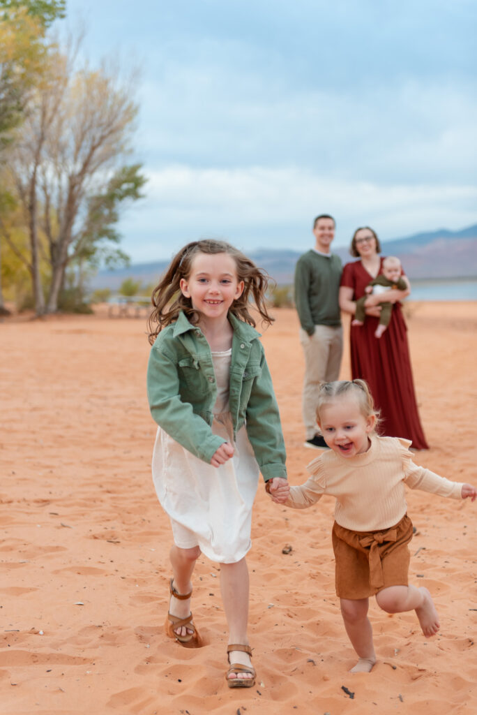 Kids playing during family photos Sand Hollow