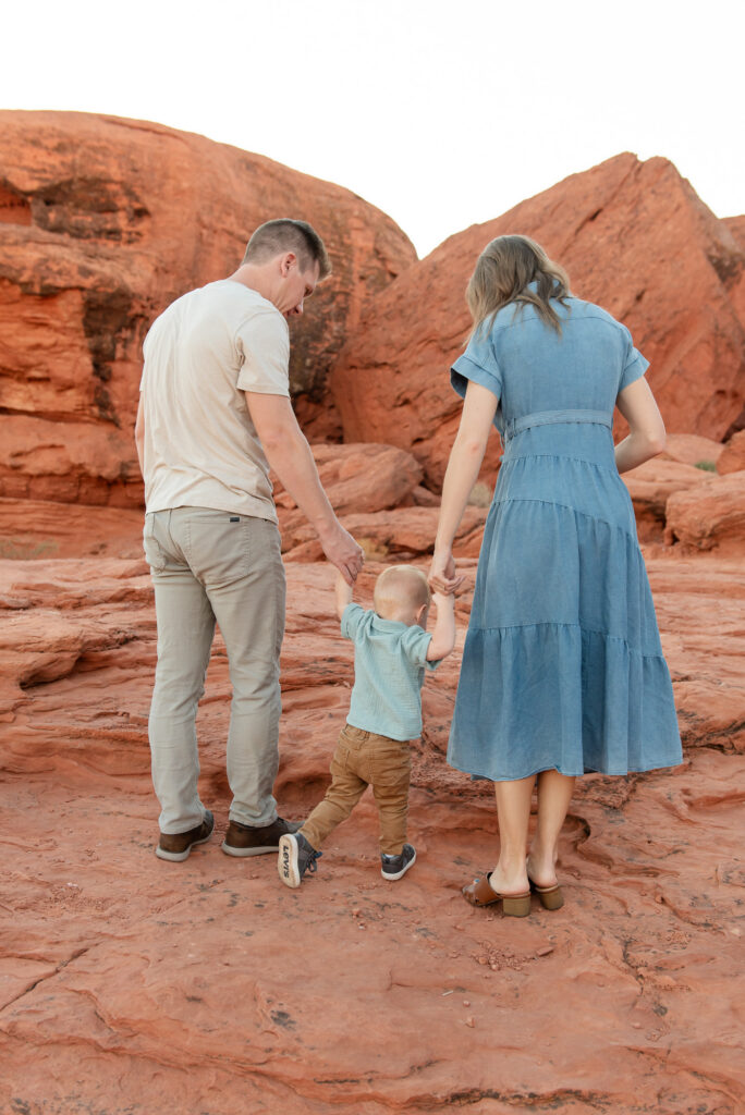 Walking on red rocks Pioneer Park St George Utah